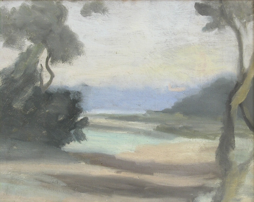 undefined - Clarice Beckett
Foreshore, c.1928
oil on canvas on board
34.5 x 43cm
10024V
cat.41
Sold